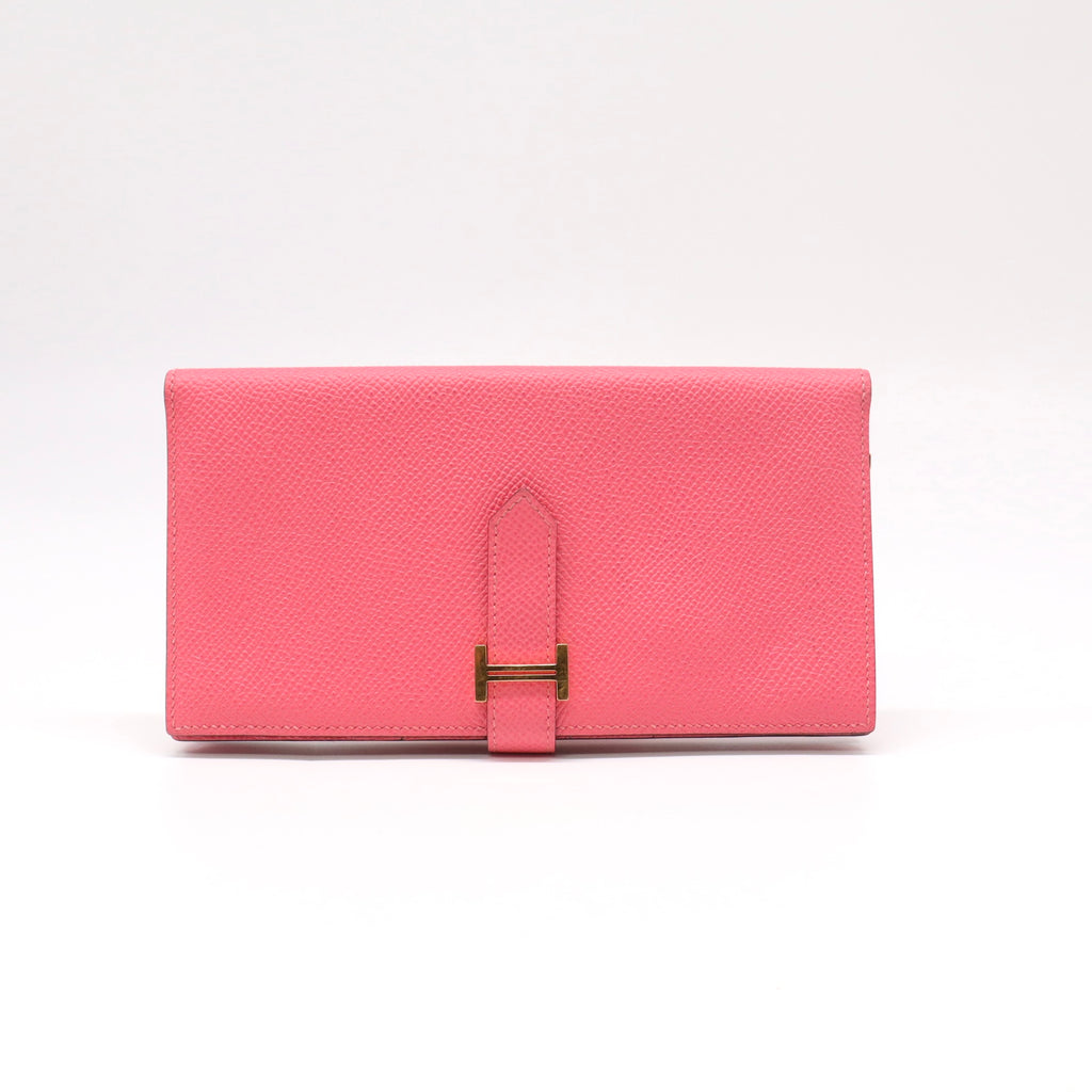 Hermes Epsom Bearn Pink Gusset Wallet Flamingo twins