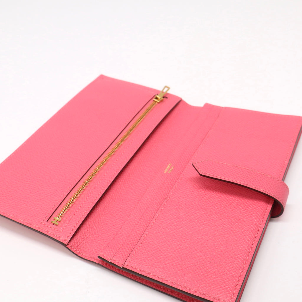 Hermes Epsom Bearn Pink Gusset Wallet Flamingo twins