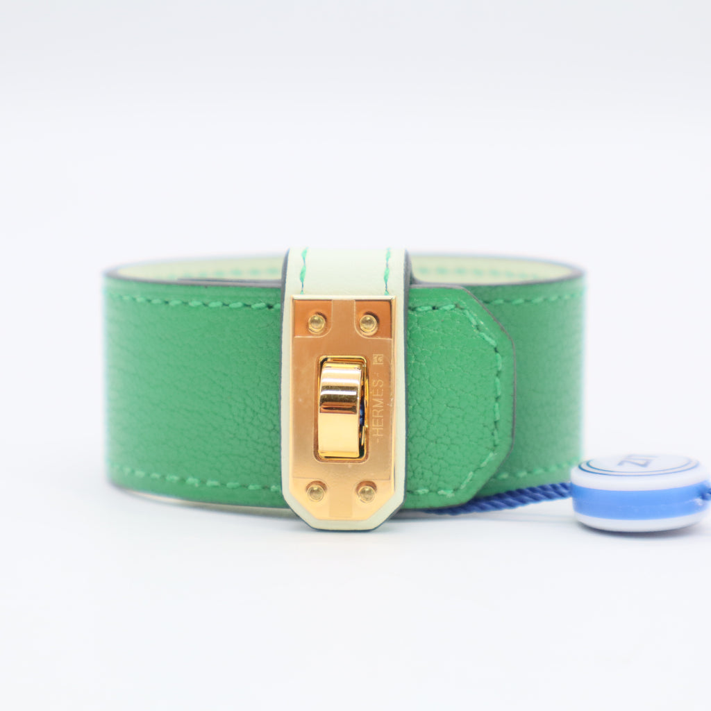 Hermes Bambou Chamkila Goatskin Leather Gold Plated Kelly Twist Bracelet Size T2 Twins LDJ3308