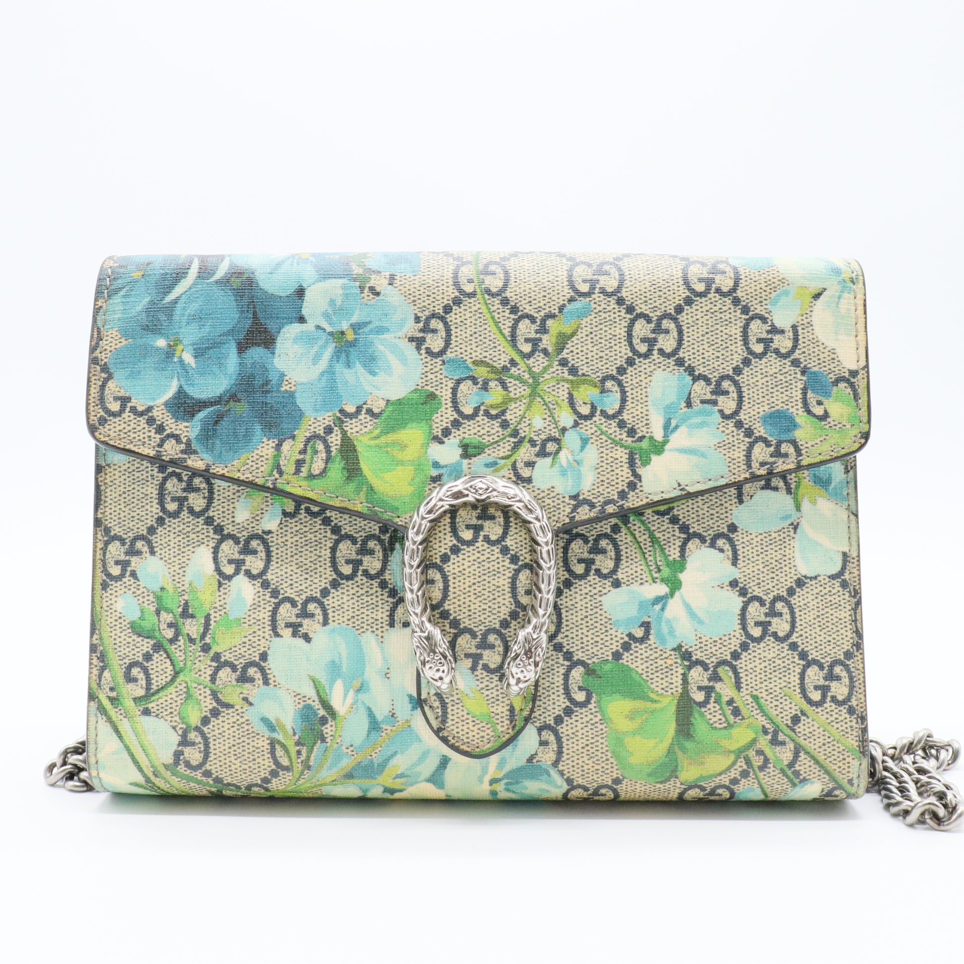 Dionysus Chain Wallet Blooms Print GG Coated Canvas Small