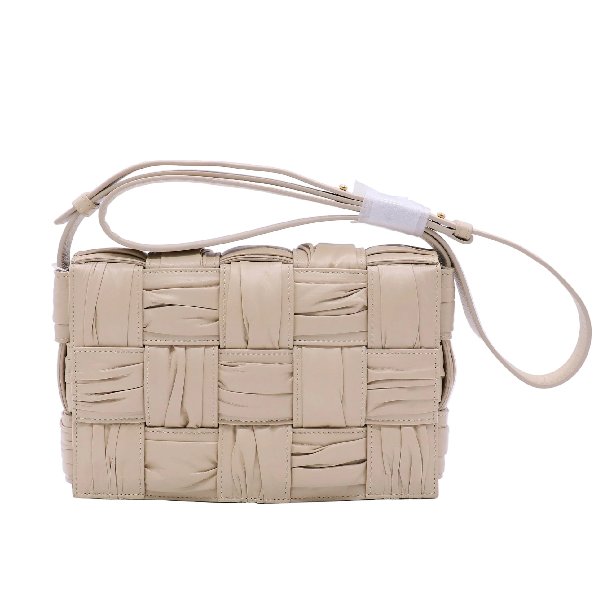 Bottega Veneta Calfskin Intreccio Plisse Cassette Crossbody Bag Porridge Twins LDJ3859