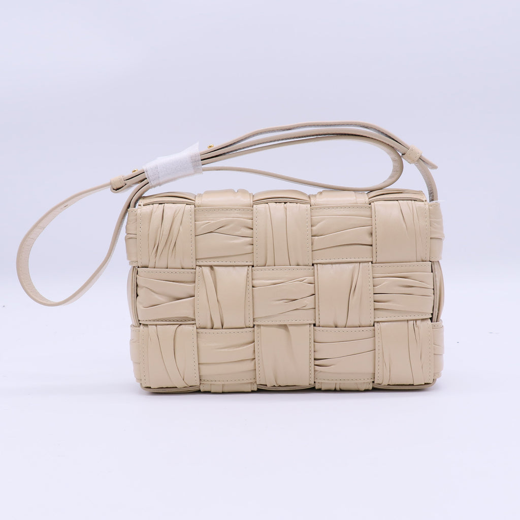 Bottega Veneta Calfskin Intreccio Plisse Cassette Crossbody Bag Porridge Twins LDJ3859
