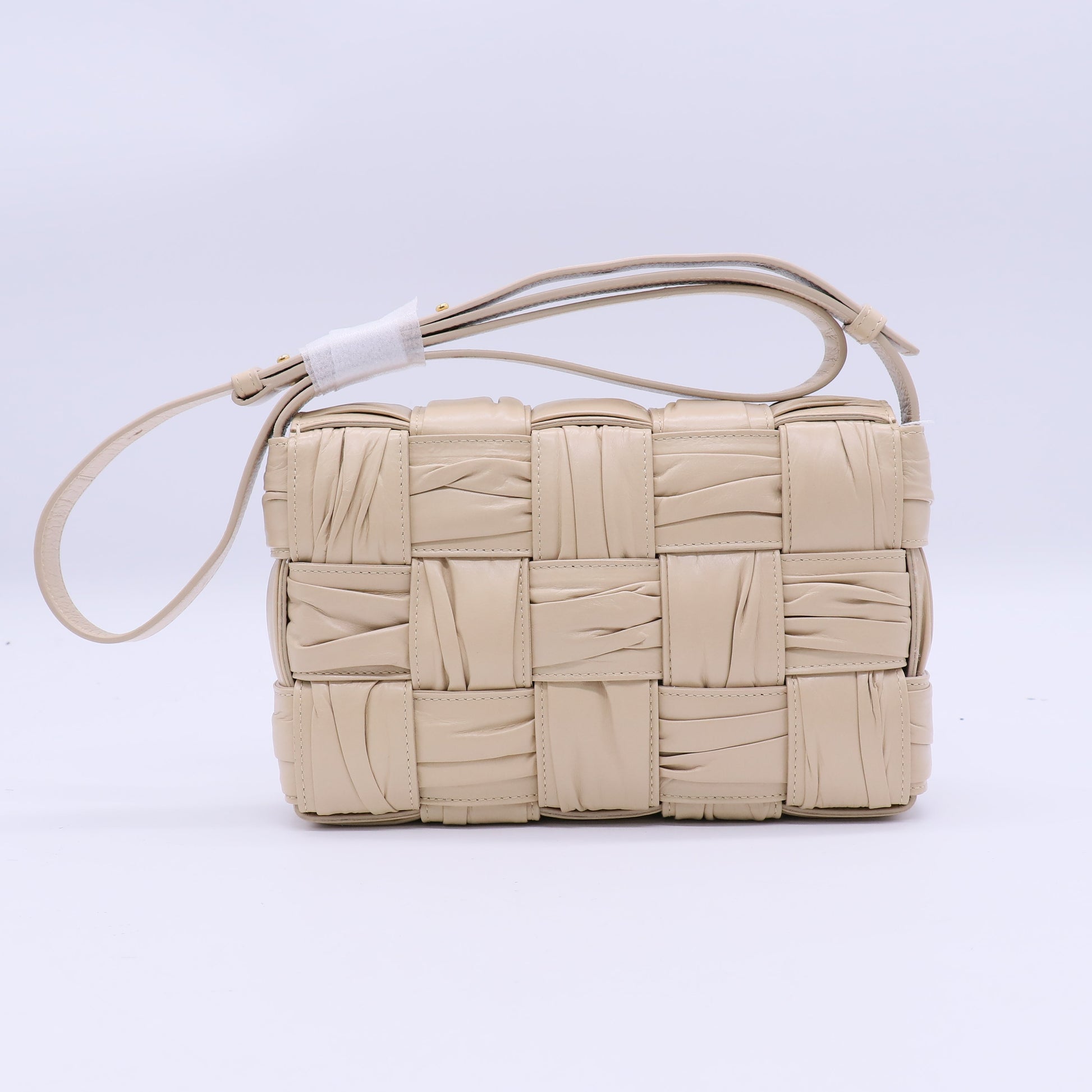 Bottega Veneta Calfskin Intreccio Plisse Cassette Crossbody Bag Porridge Twins LDJ3859
