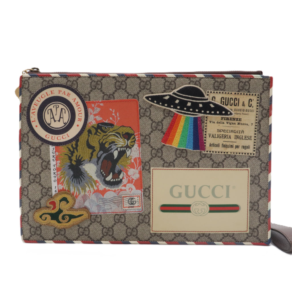 GG Supreme Monogram Courrier Documents Holder Beige New Acero