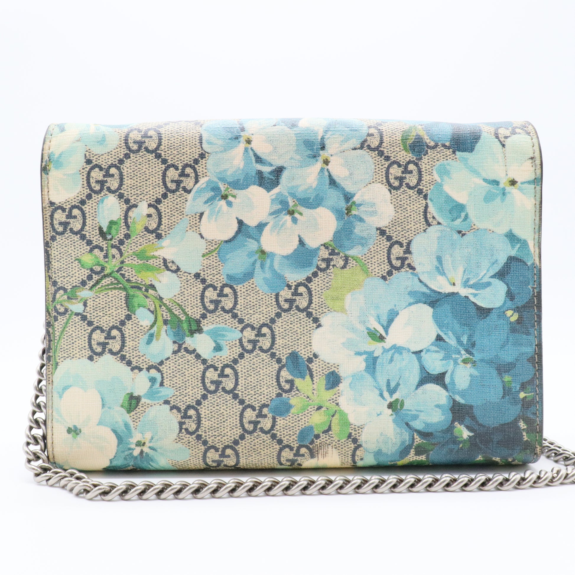 Dionysus Chain Wallet Blooms Print GG Coated Canvas Small