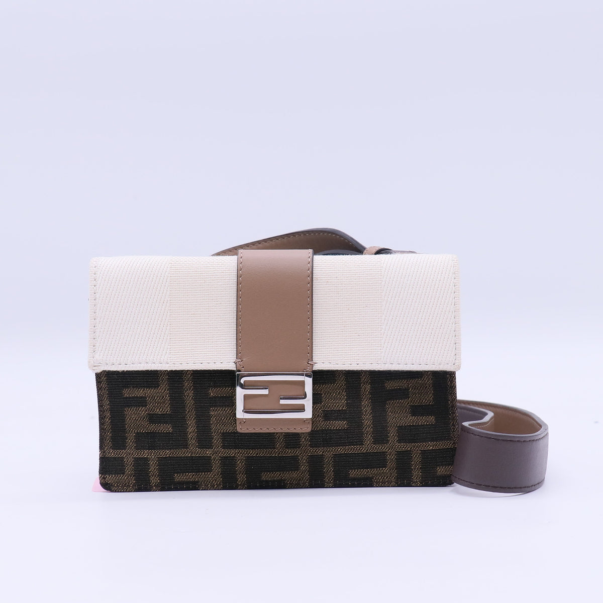 Fendi Glazed Fabric Cotton Vitello King Aura FF 1974 Baguette Belt Pouch Tobacco Moro Grezzo Cuoio Twins LDJ3841