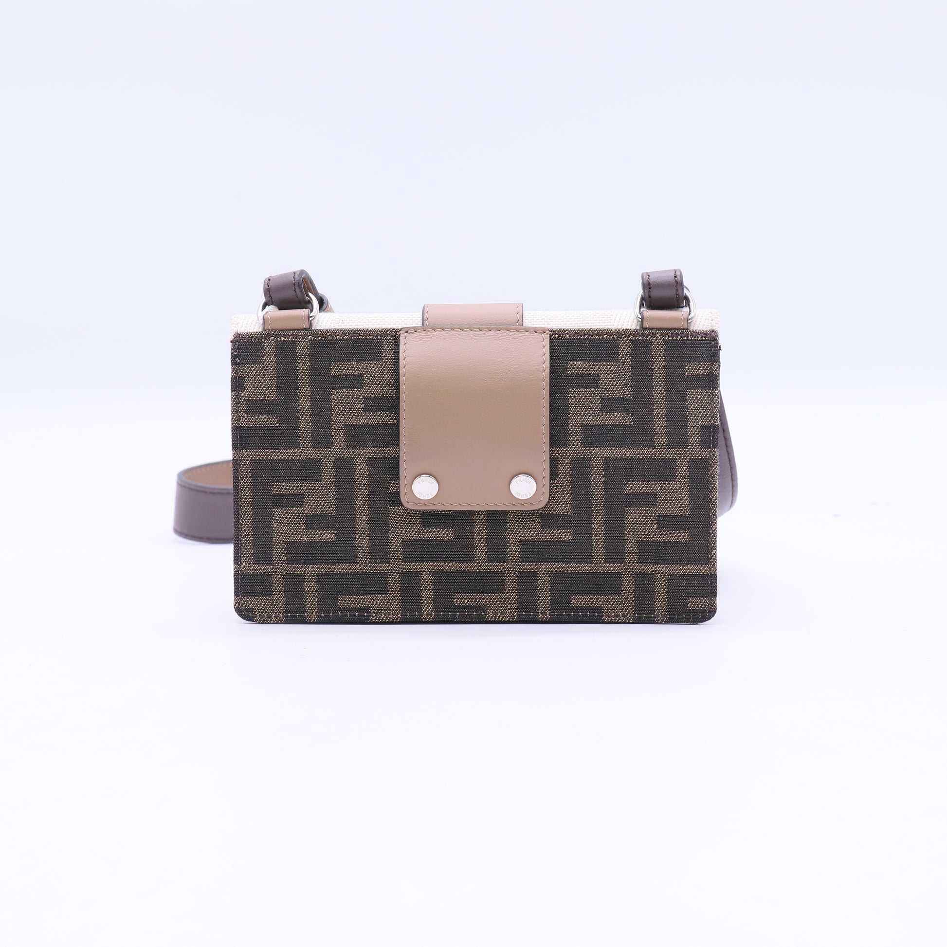 Fendi Glazed Fabric Cotton Vitello King Aura FF 1974 Baguette Belt Pouch Tobacco Moro Grezzo Cuoio Twins LDJ3841