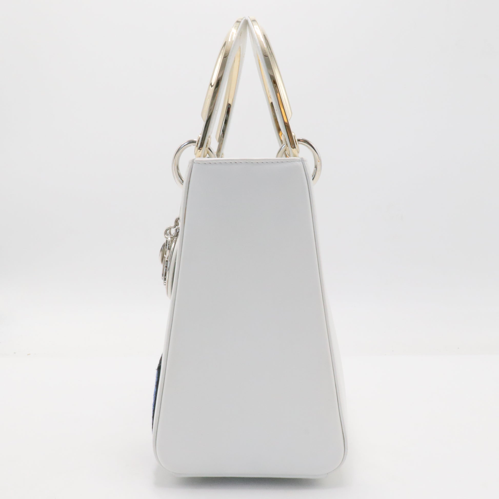 Lady Dior Badge Embellished Patent Leather Bag