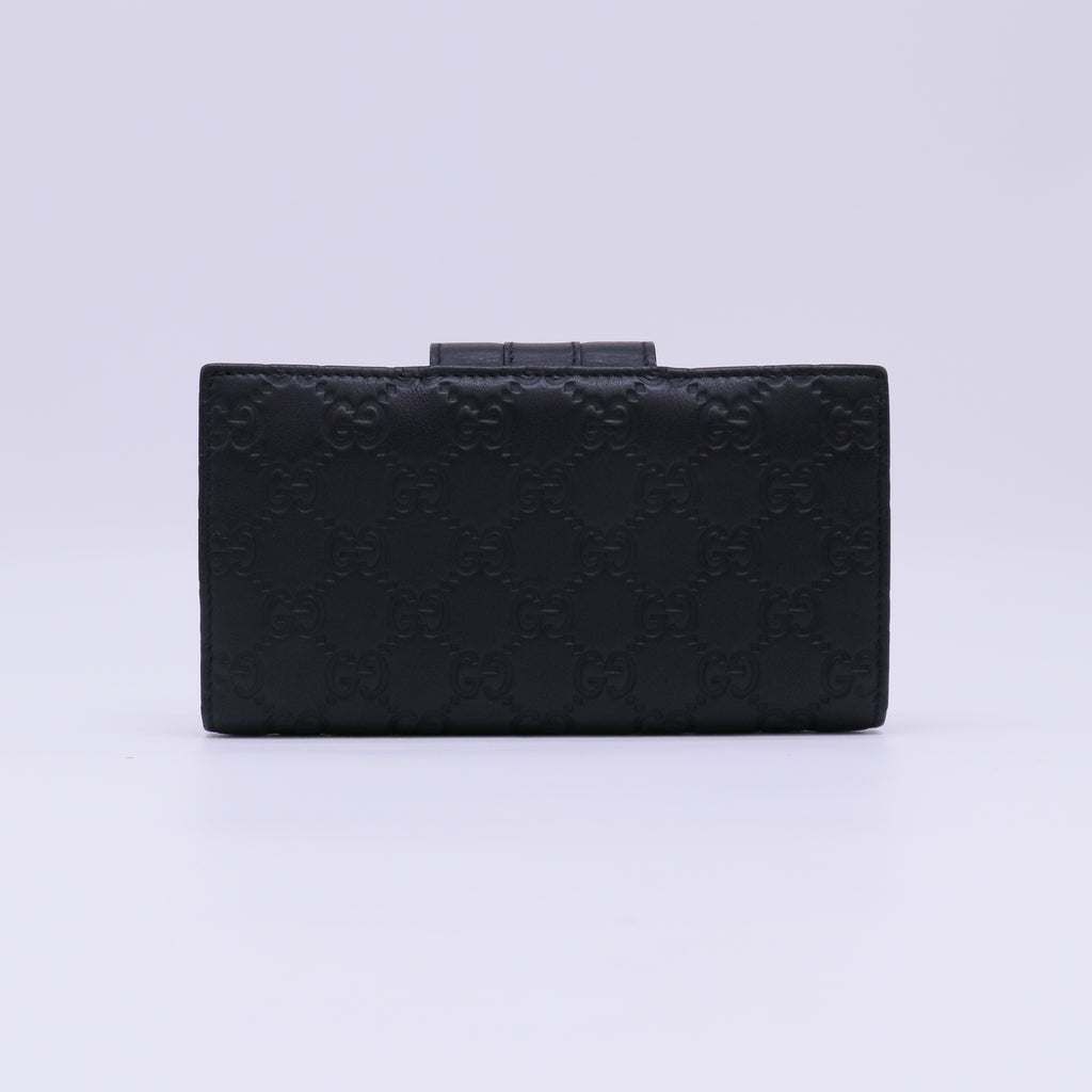 Gucci Black Guccissima Leather Metal Bar Continental Wallet W22291