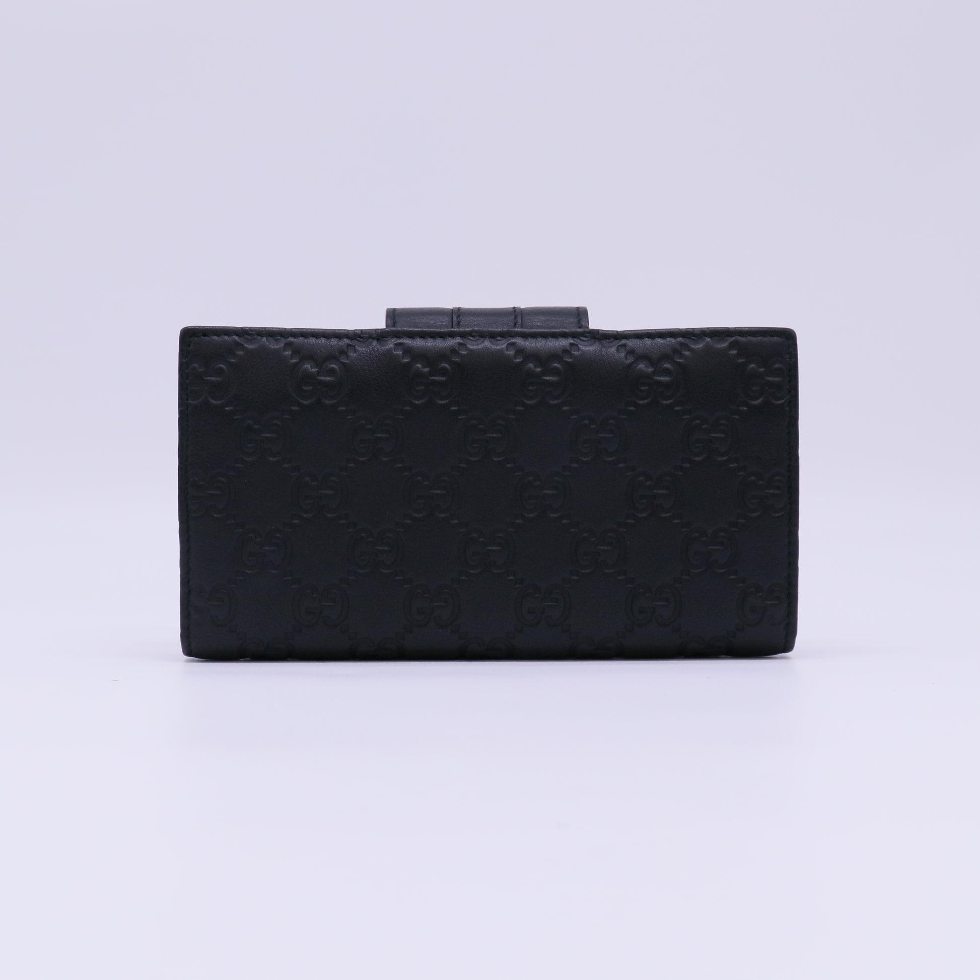 Gucci Black Guccissima Leather Metal Bar Continental Wallet W22291