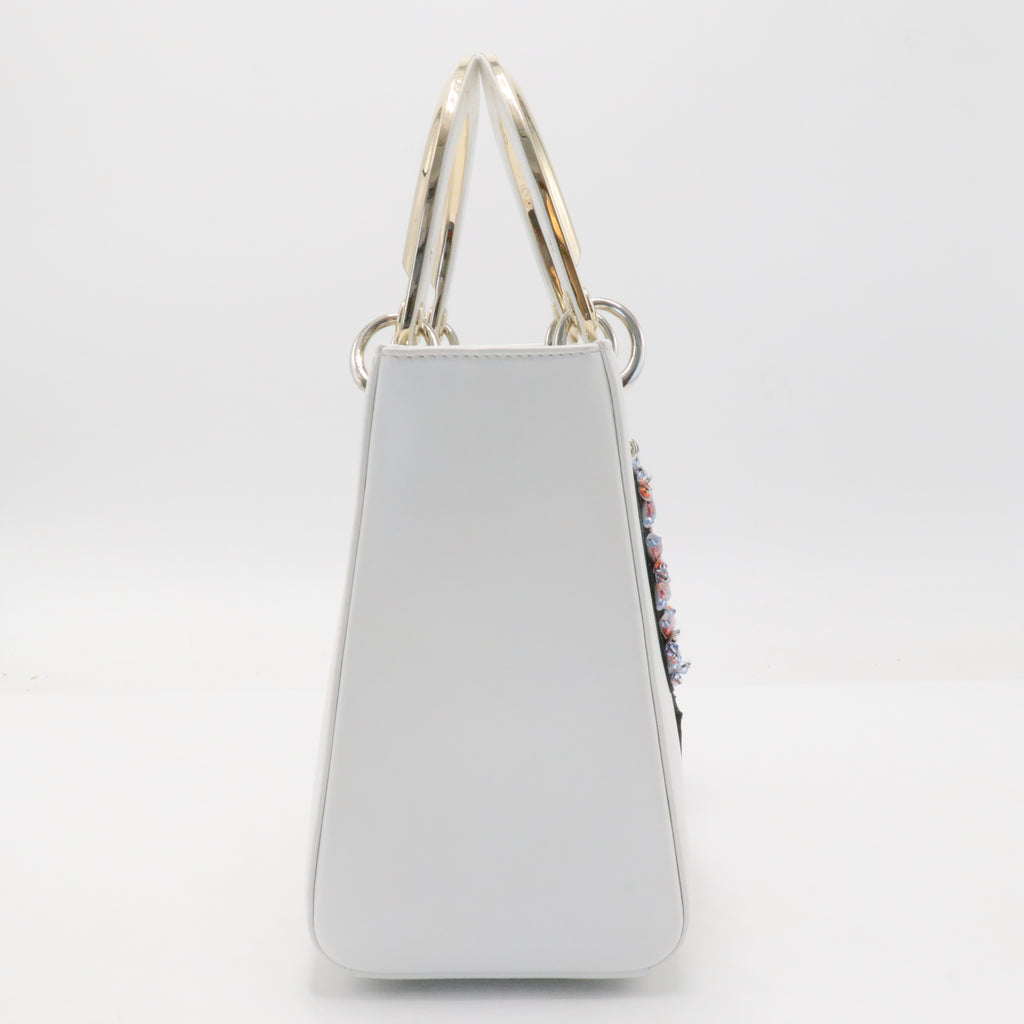 Lady Dior Badge Embellished Patent Leather Bag