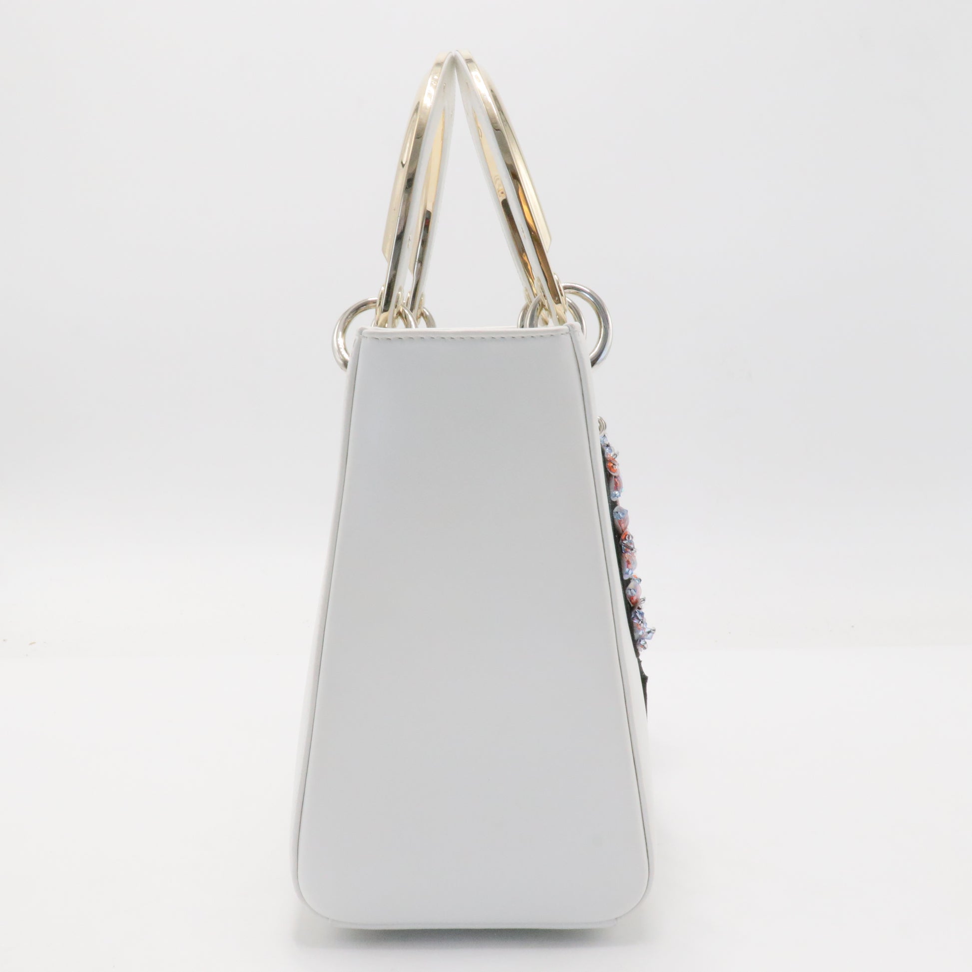 Lady Dior Badge Embellished Patent Leather Bag