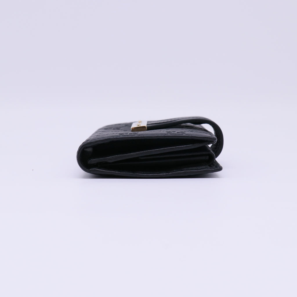 Gucci Black Guccissima Leather Metal Bar Continental Wallet W22291