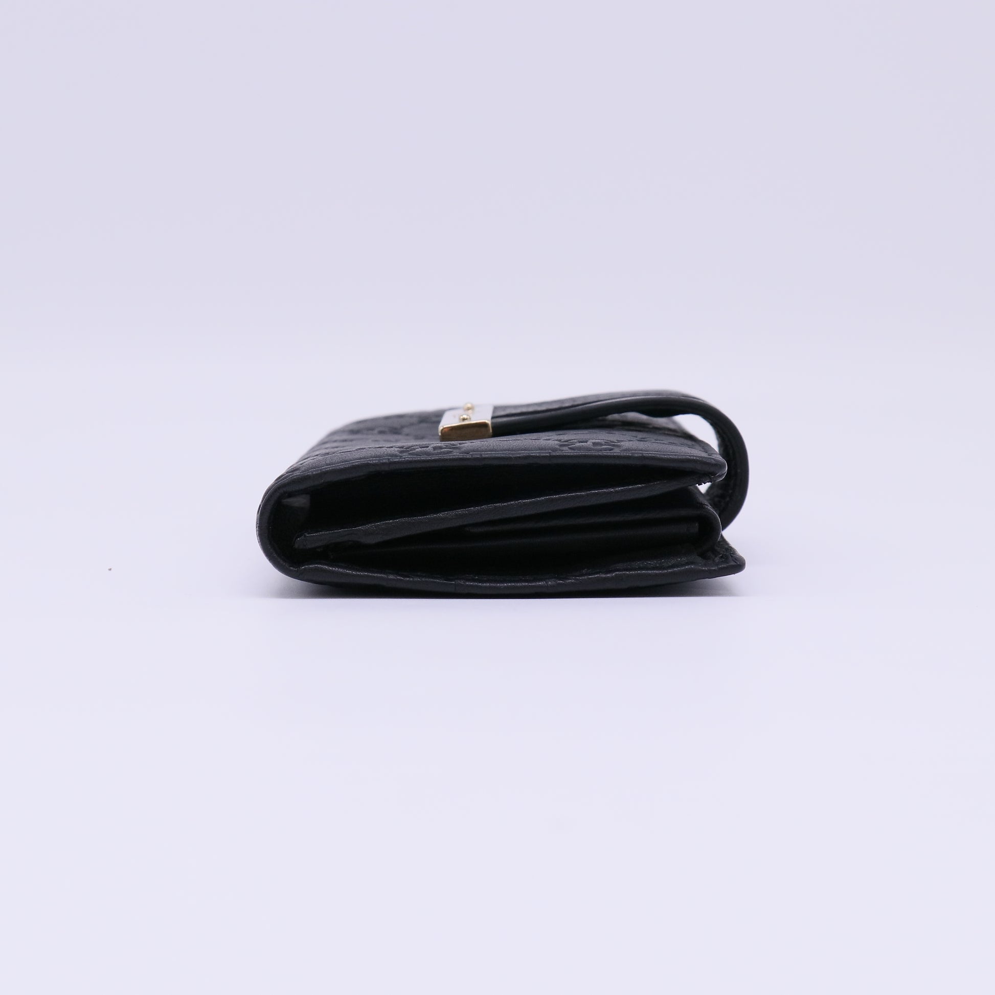 Gucci Black Guccissima Leather Metal Bar Continental Wallet W22291