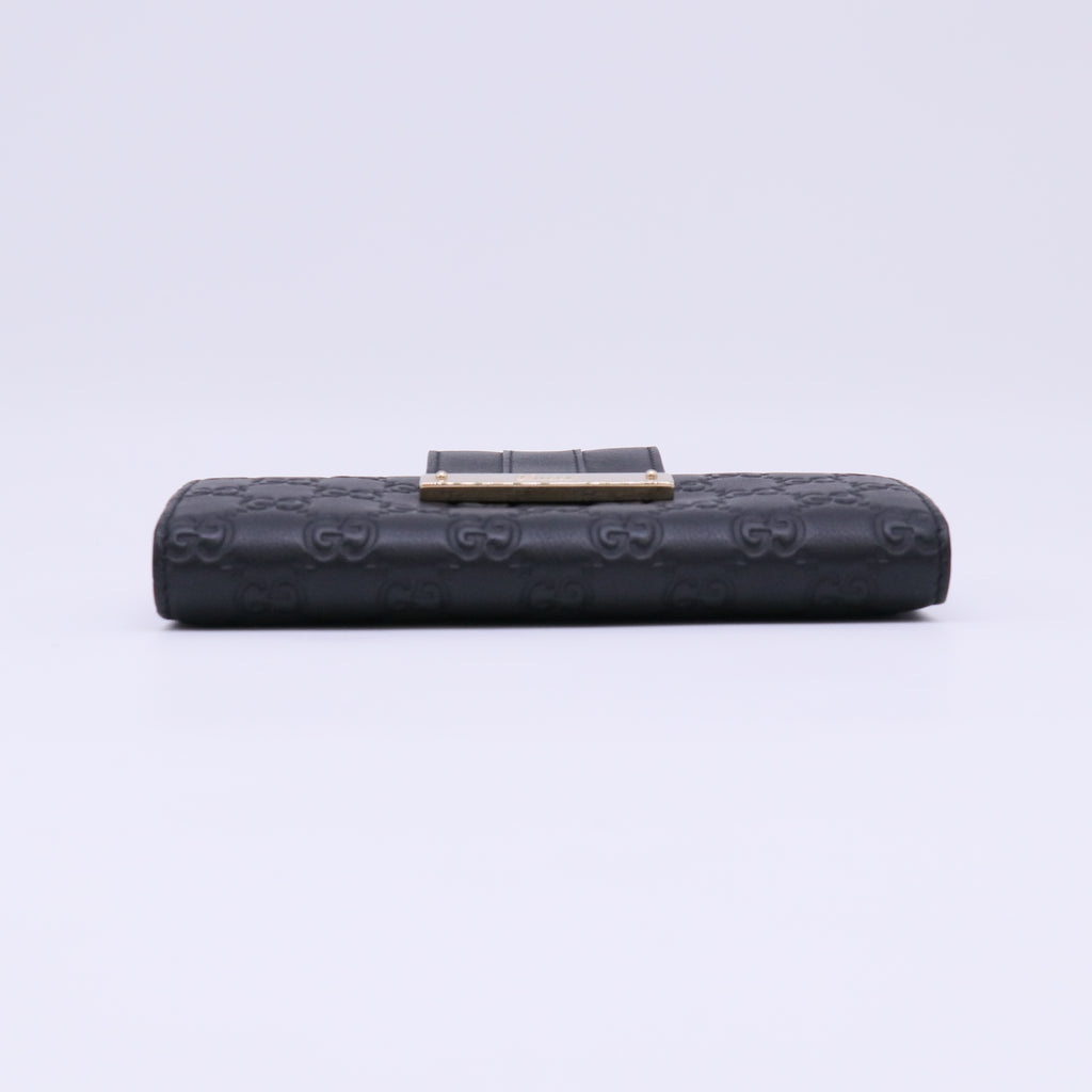 Gucci Black Guccissima Leather Metal Bar Continental Wallet W22291