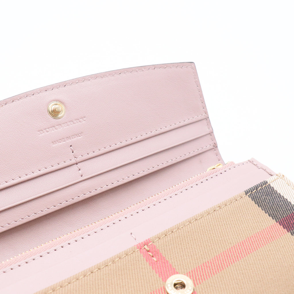 Leather Plaid Print Continental Wallet