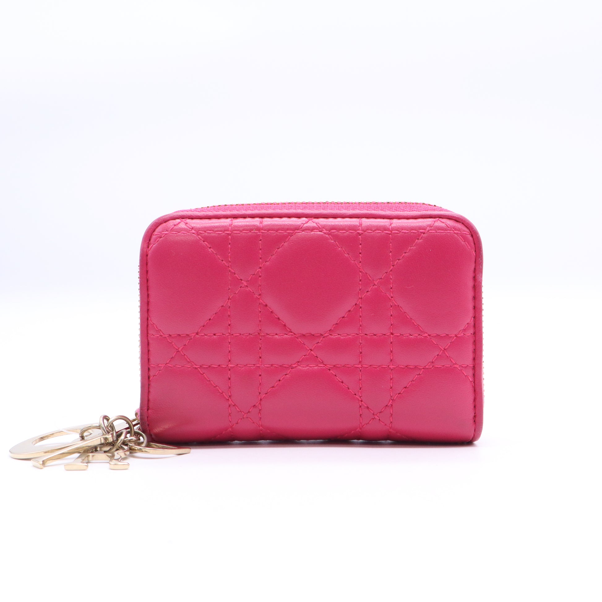 Lady Dior Zip Around Wallet Cannage Quilt Lambskin Compact Twins LDJ3837