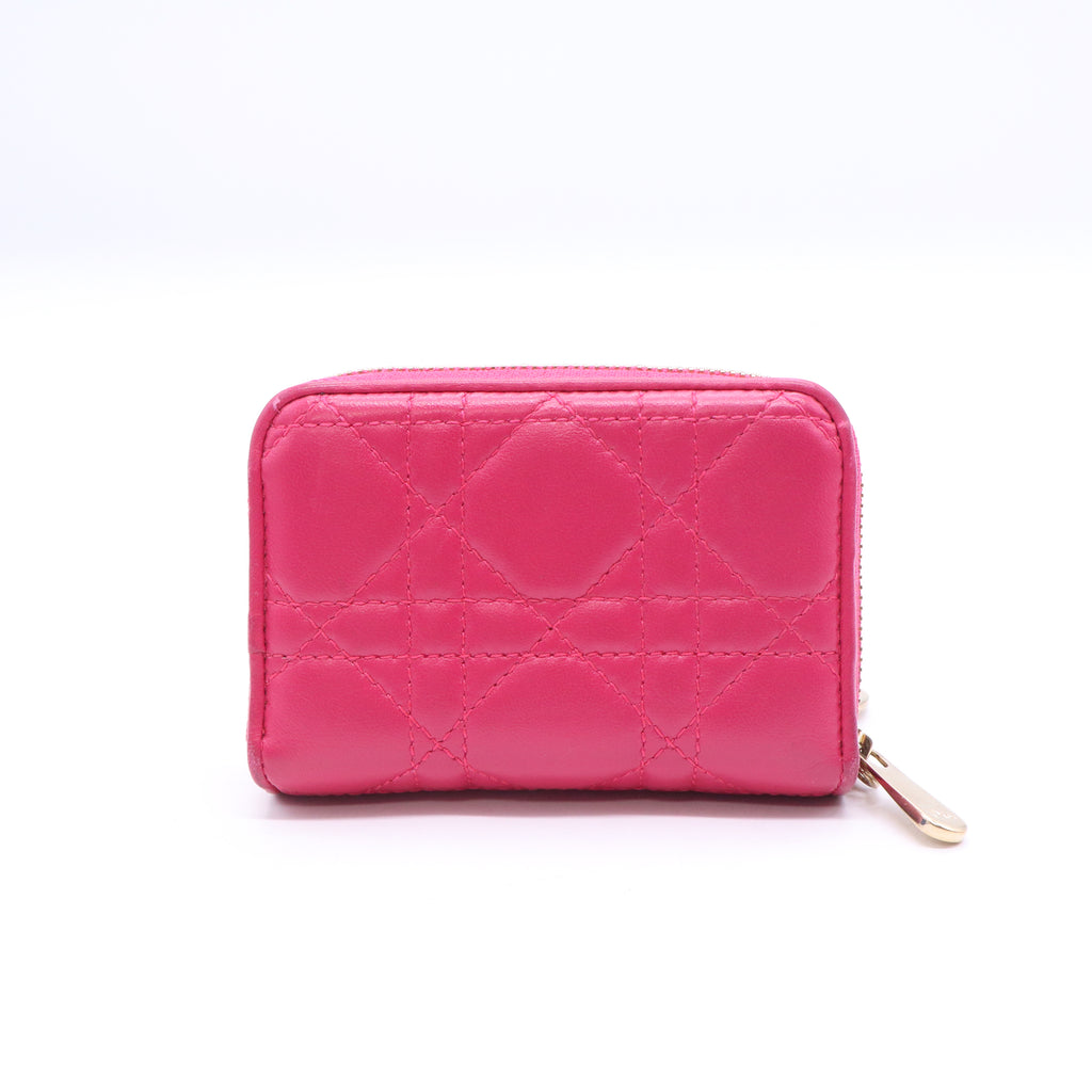 Lady Dior Zip Around Wallet Cannage Quilt Lambskin Compact Twins LDJ3837