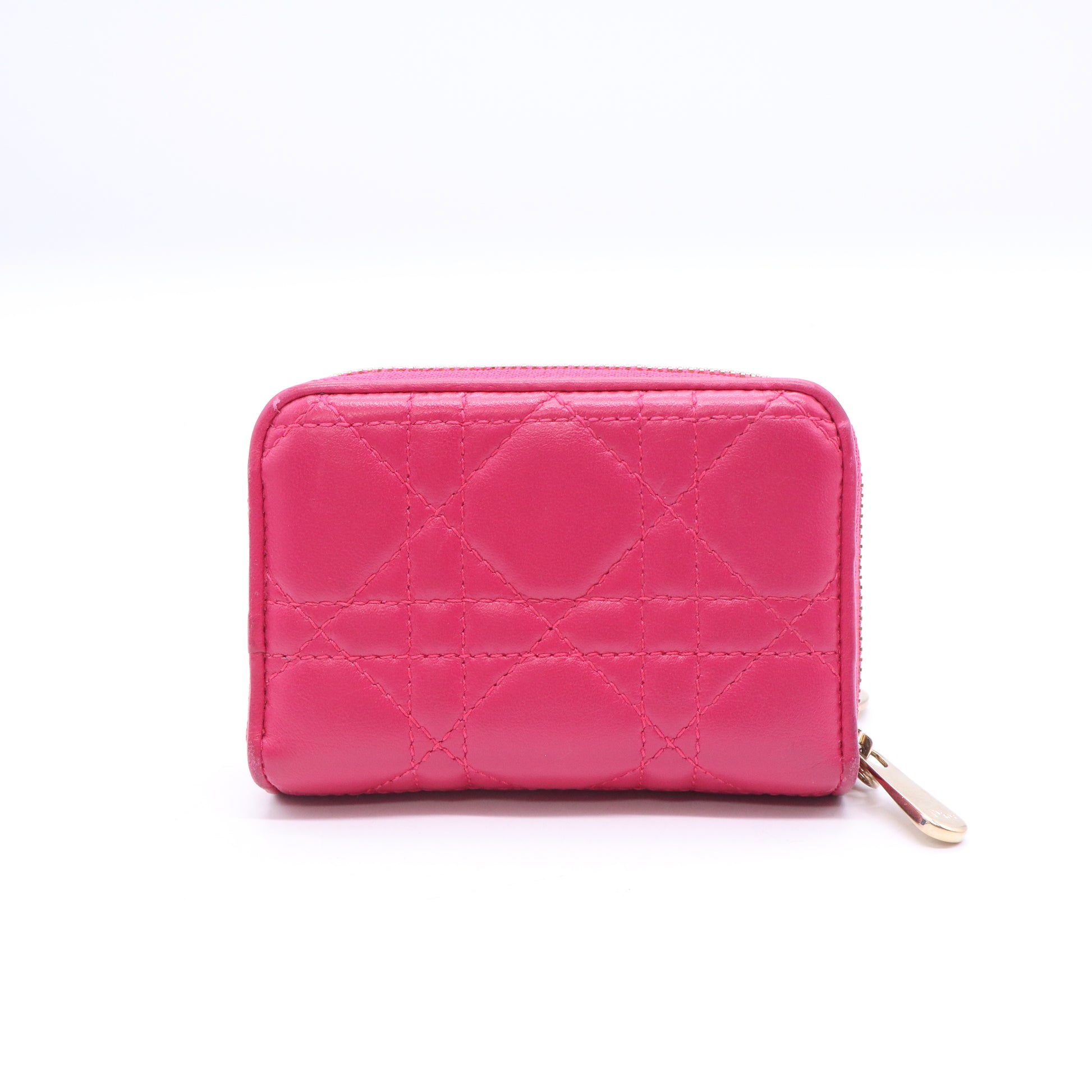 Lady Dior Zip Around Wallet Cannage Quilt Lambskin Compact Twins LDJ3837