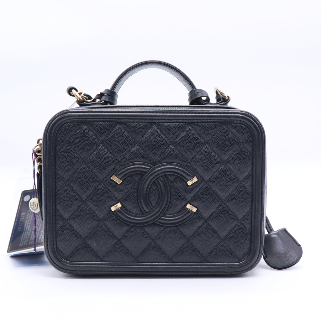 Filigree Vanity Case Quilted Caviar Large Twins LDJ3812