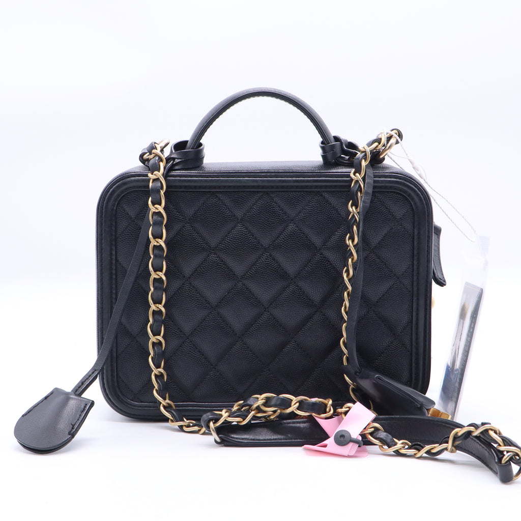 Filigree Vanity Case Quilted Caviar Large Twins LDJ3812