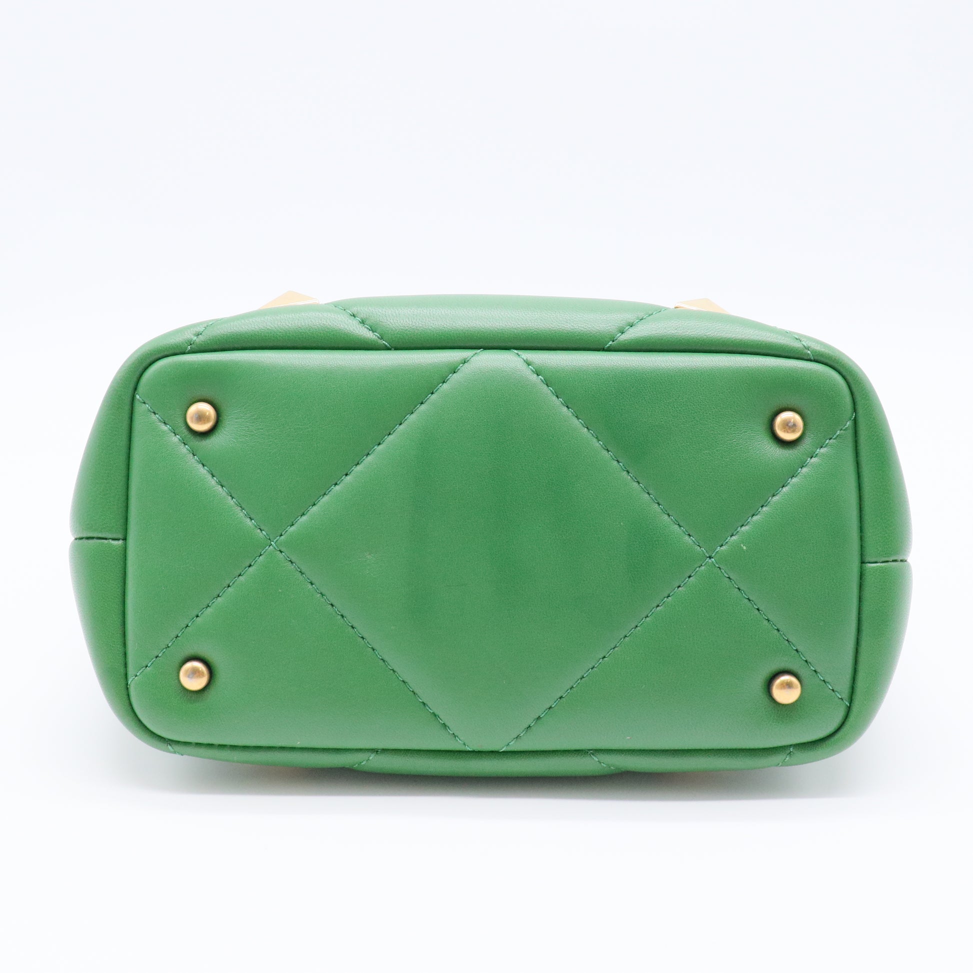 Valentino Green Quilted Leather Small Roman Stud Top Handle Bag Gisel