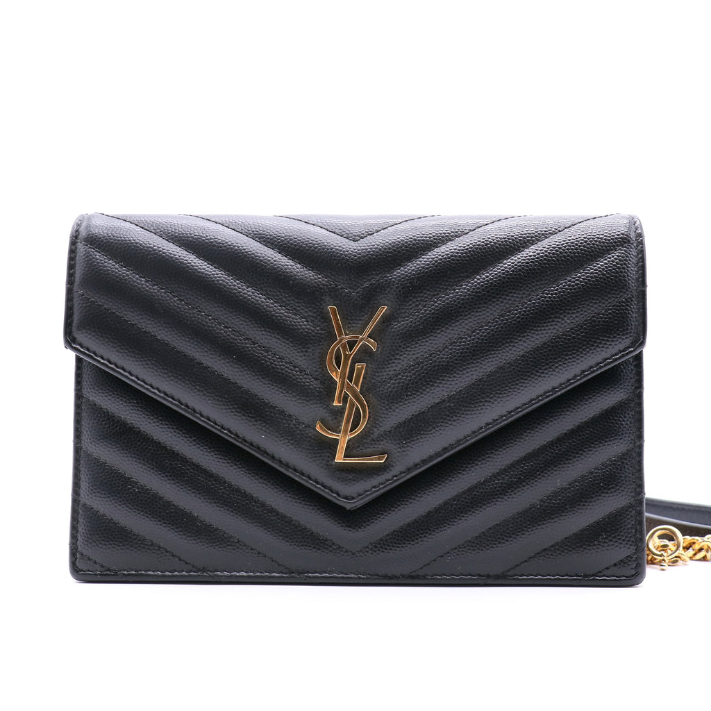 Classic Monogram Wallet on Chain Matelasse Chevron Leather Small
