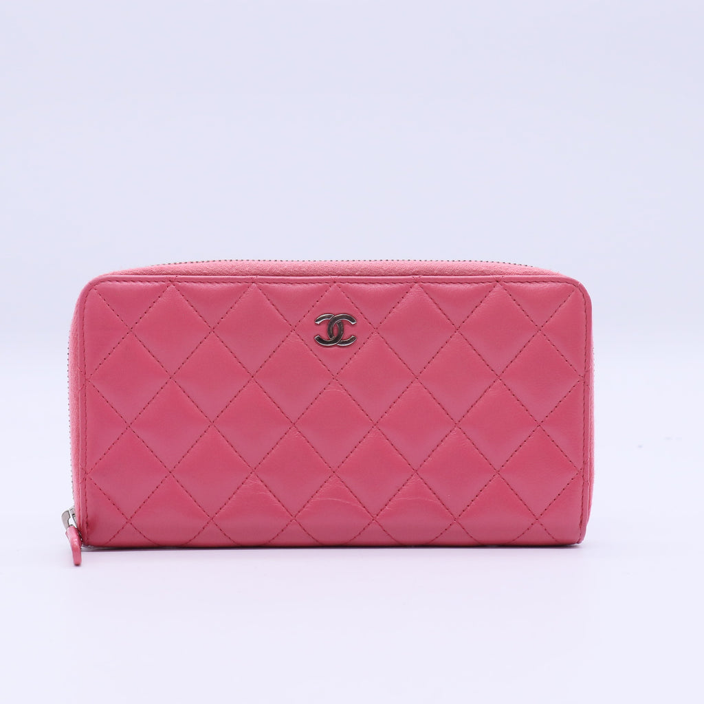 Chanel Lambskin Large Gusset Zip Around Wallet Pink twins LDJ3843