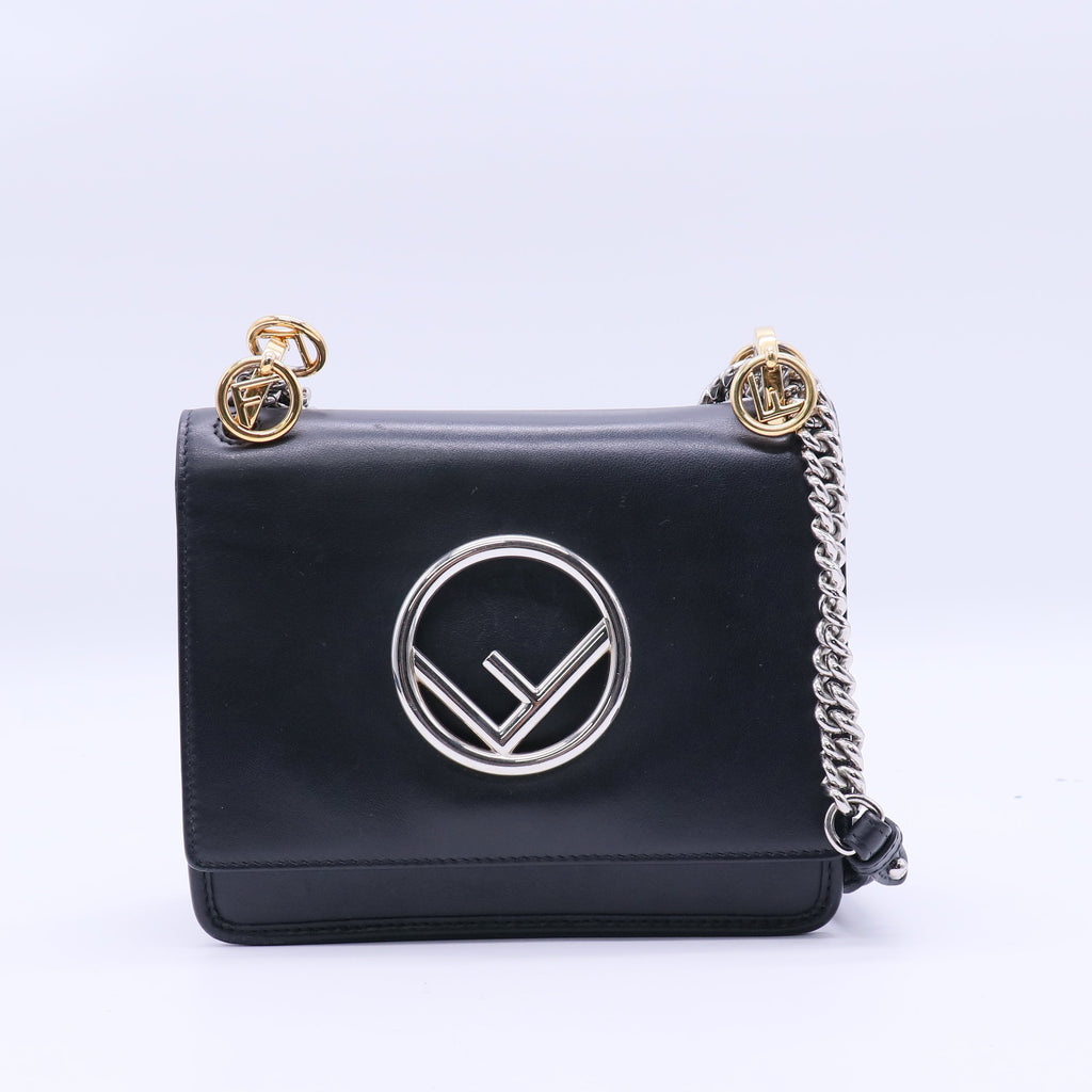 Fendi Black Leather Kan I Logo Small Crossbody Bag  Twins LDJ3860