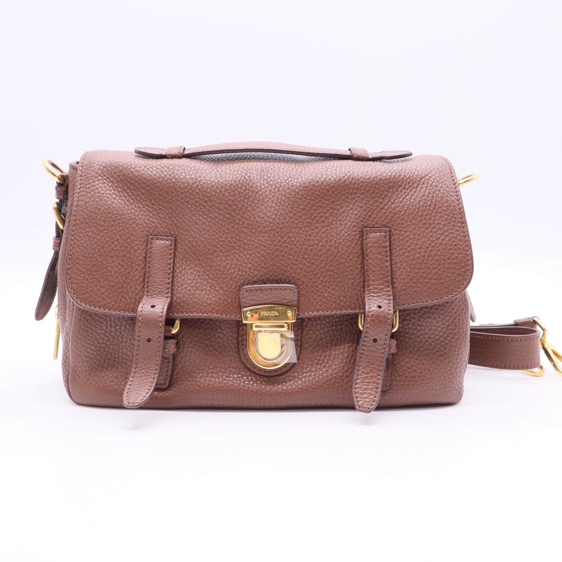 Prada Push Lock Flap Messenger Bag Vitello Daino Small Twins LDJ2492