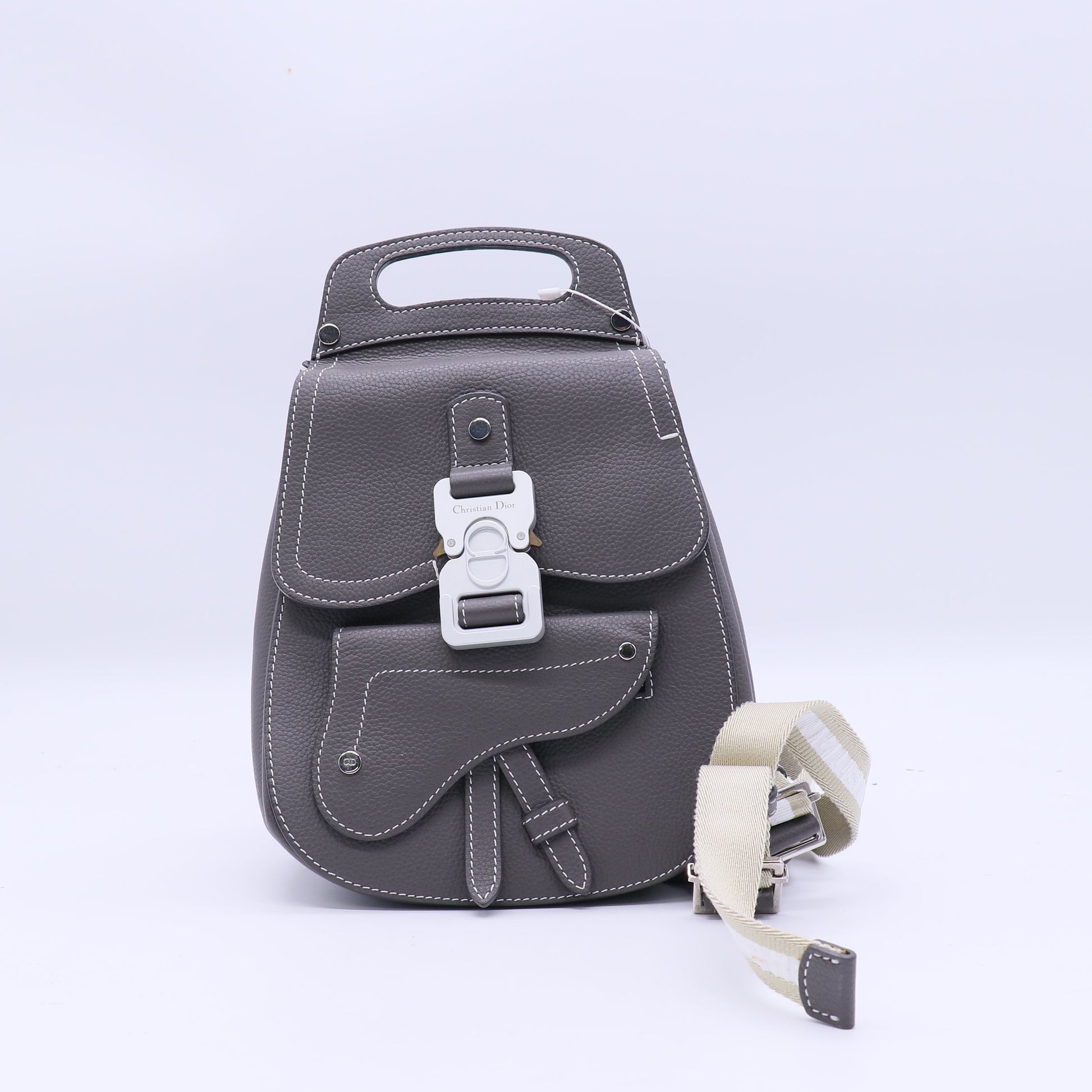 Christian Dior Grained Calfskin Mini Saddle Backpack Grey Twins LDJ3863