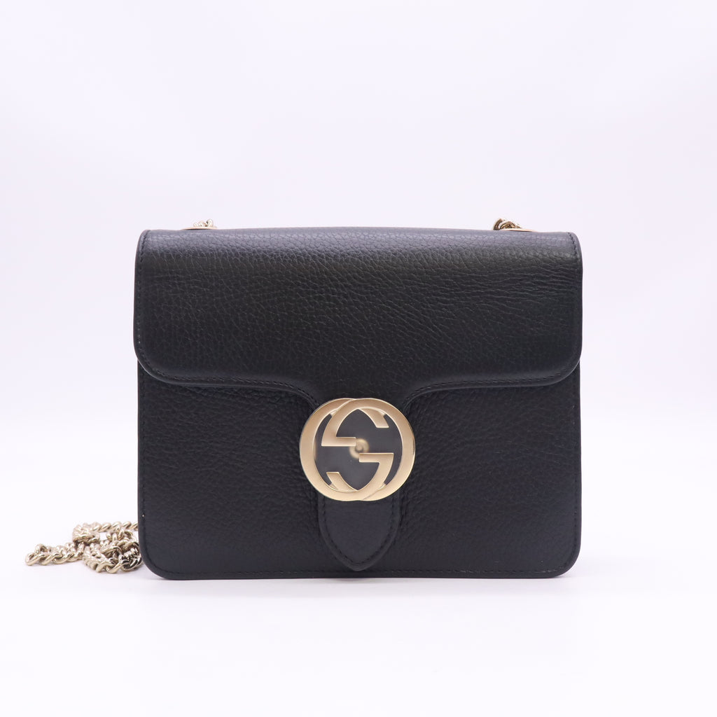 Dollar Calfskin Small Interlocking G Shoulder Bag Black B24186
