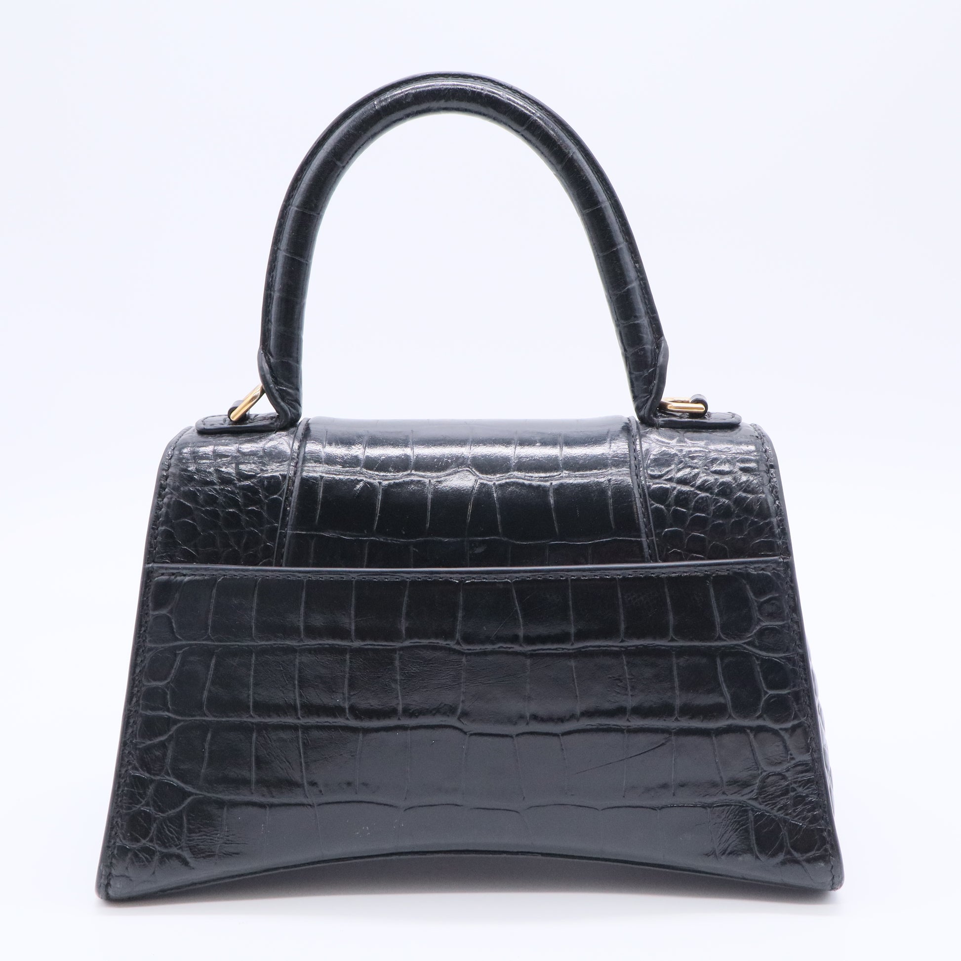 Hourglass Top Handle Bag Crocodile Embossed Leather Small