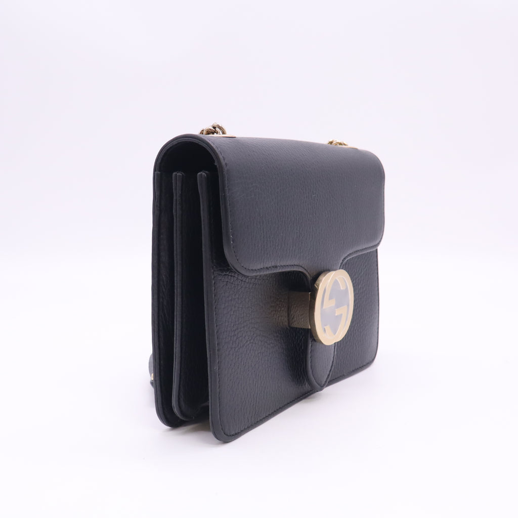 Dollar Calfskin Small Interlocking G Shoulder Bag Black B24186
