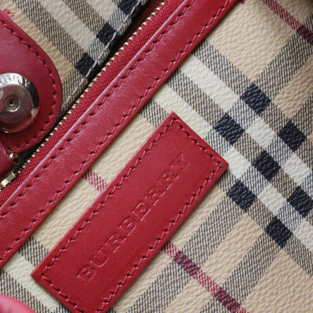 Red/Beige Haymarket Coated Canvas and Leather Canterbury Tote