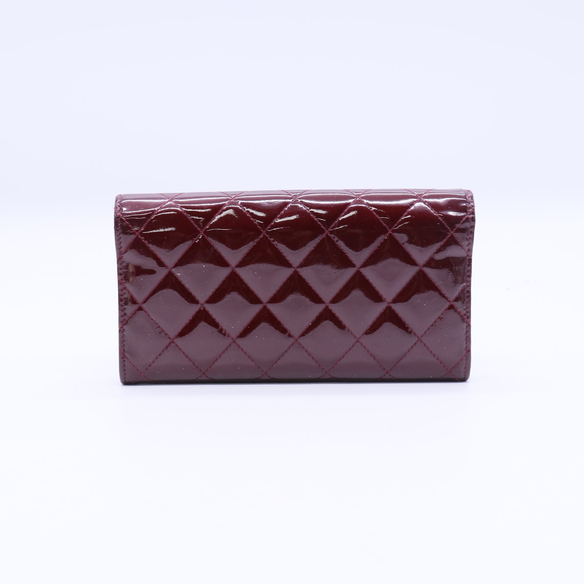 Chanel Patent Quilted Large Brilliant Flap Wallet Dark Red Twins LDJ3844