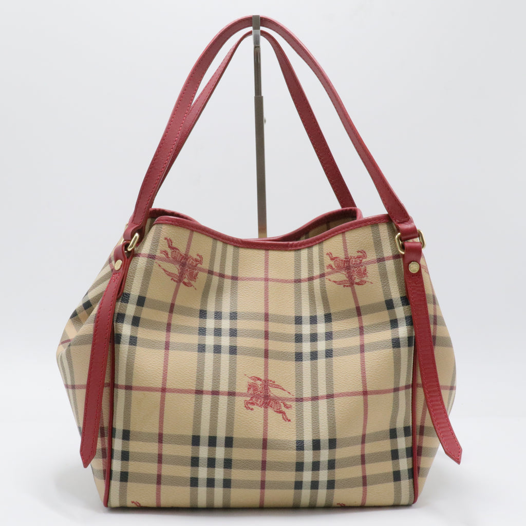 Red/Beige Haymarket Coated Canvas and Leather Canterbury Tote