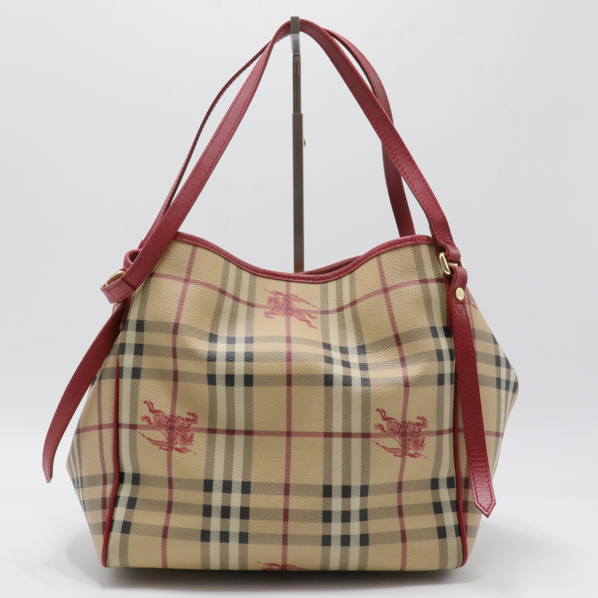 Red/Beige Haymarket Coated Canvas and Leather Canterbury Tote