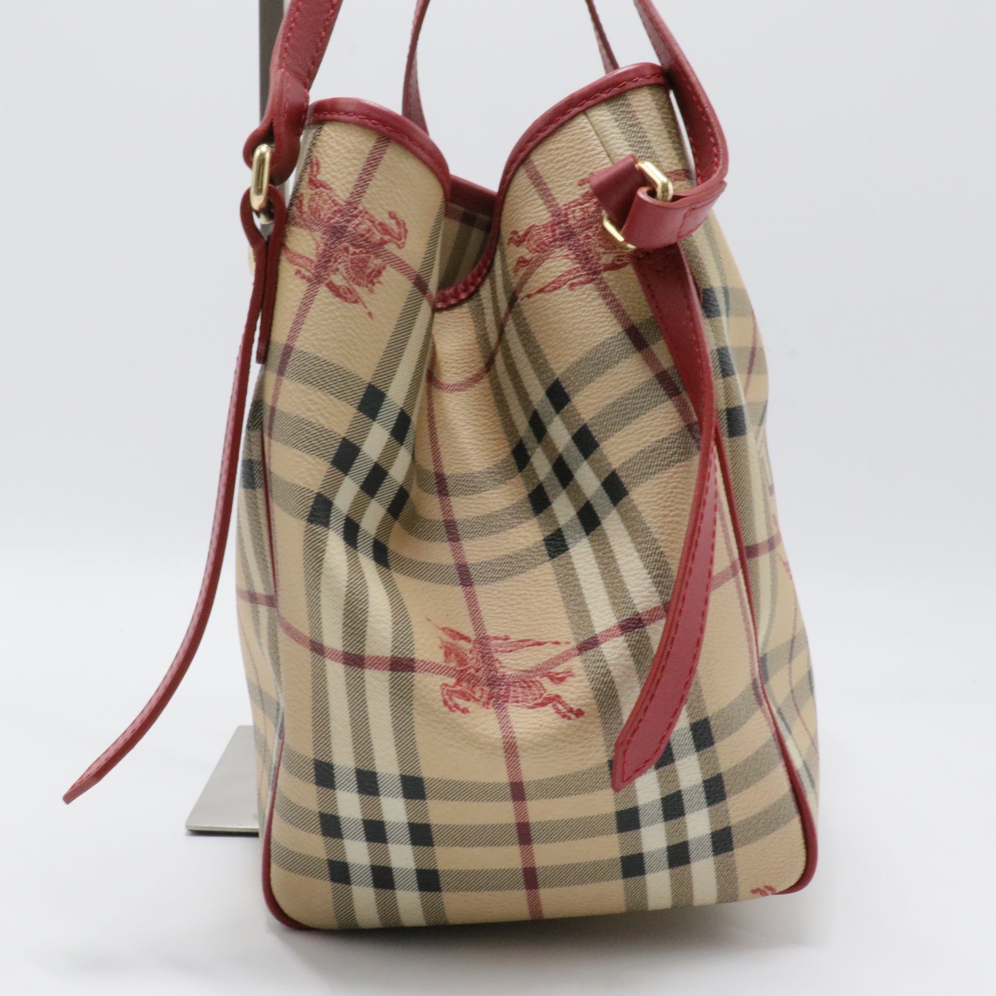 Red/Beige Haymarket Coated Canvas and Leather Canterbury Tote