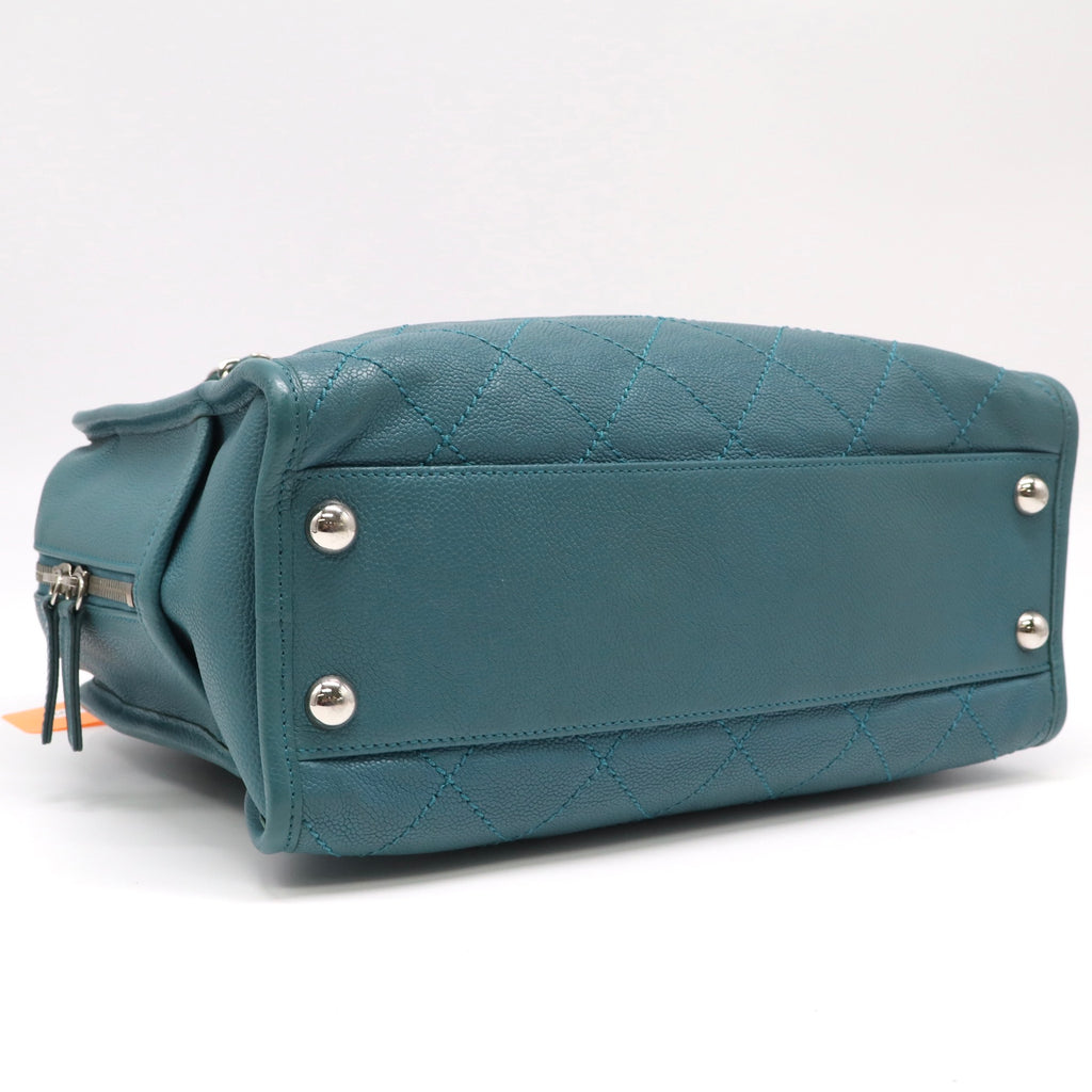 Chanel Light Blue Quilted Caviar Boston Handbag with Chain Strap LDZ133