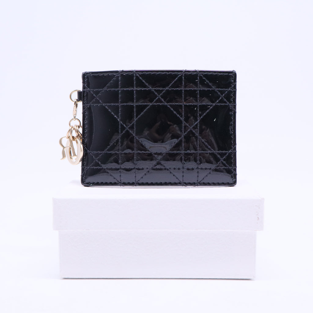 Black Cannage Patent Leather Lady Dior Card Holder W20504