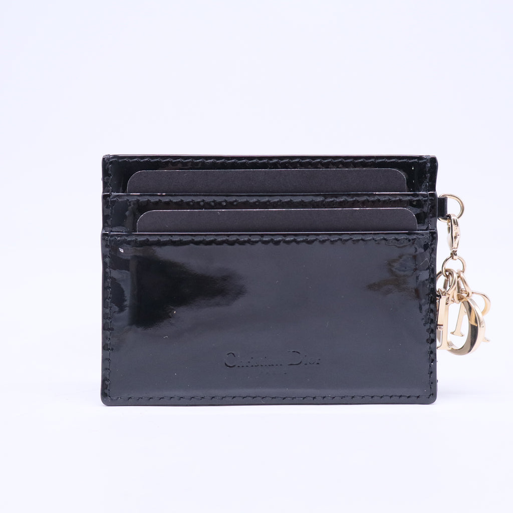 Black Cannage Patent Leather Lady Dior Card Holder W20504