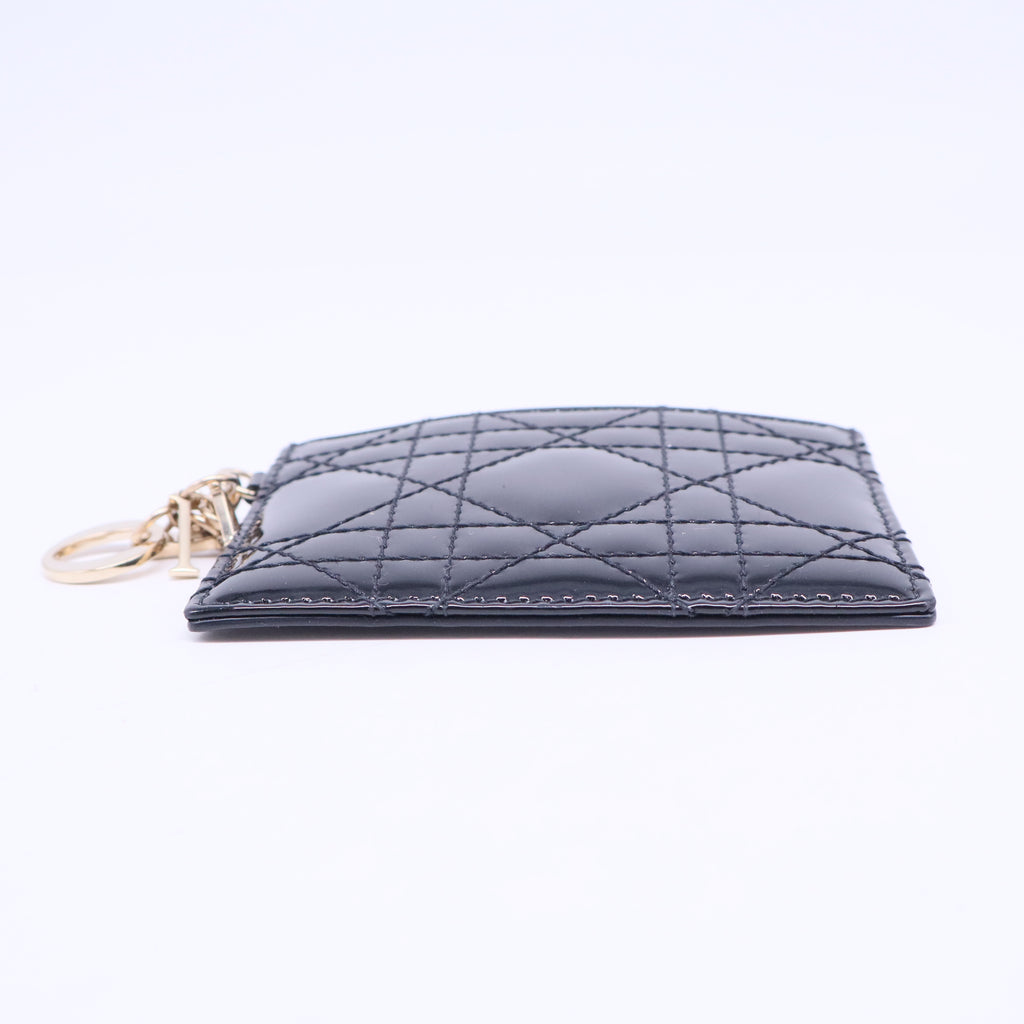 Black Cannage Patent Leather Lady Dior Card Holder W20504
