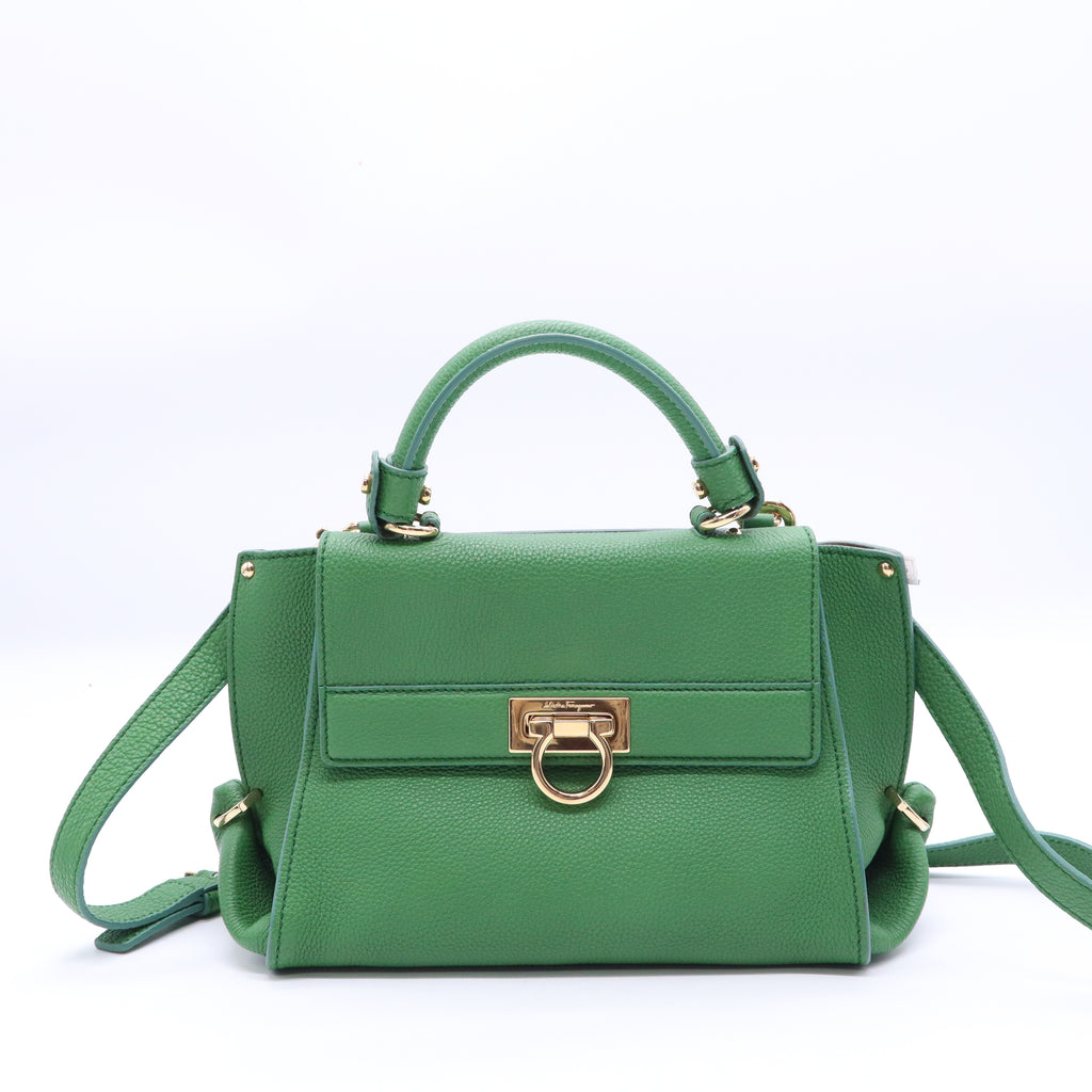 DarkGreen Pebbled Leather Satchel Bag Twins B21725