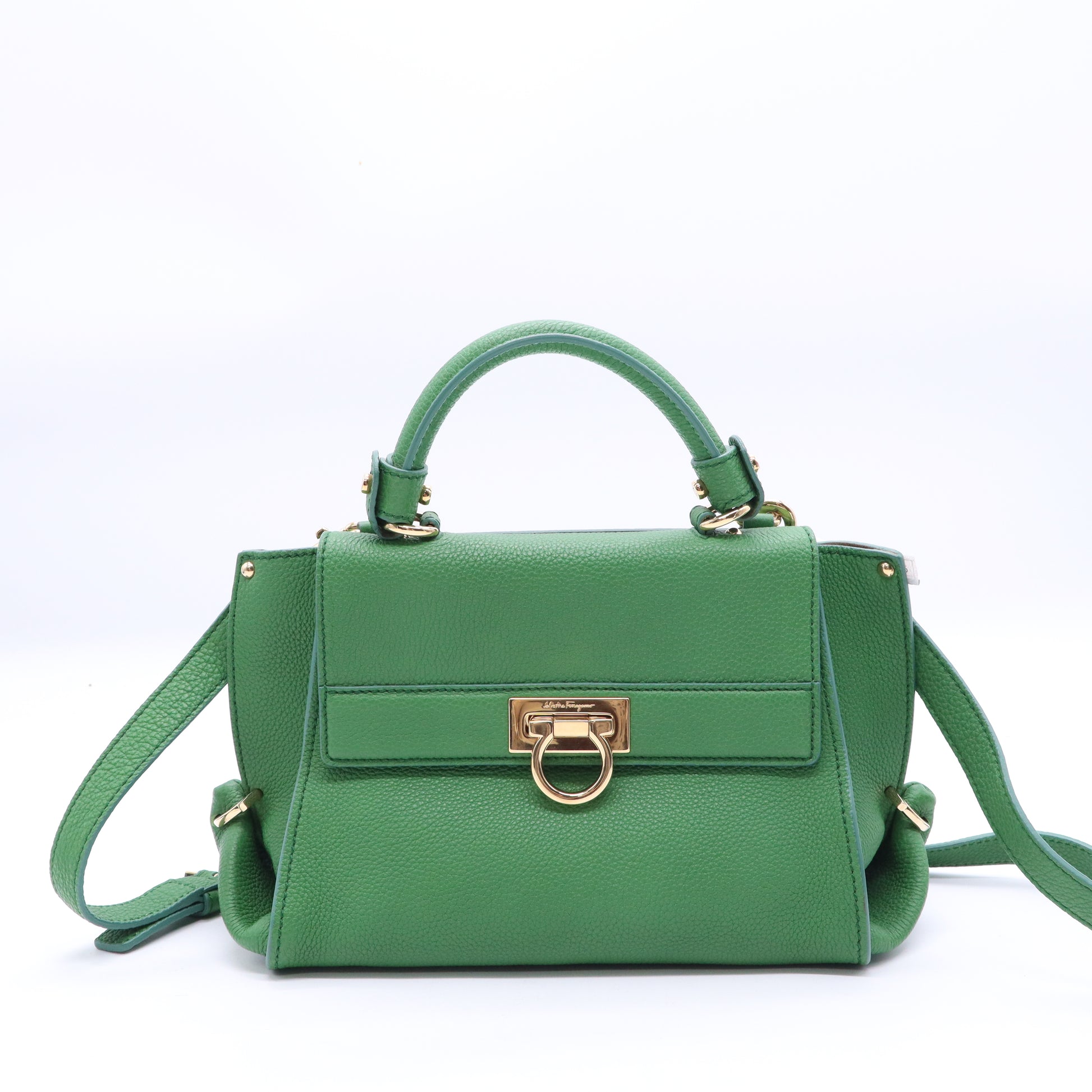 DarkGreen Pebbled Leather Satchel Bag Twins B21725