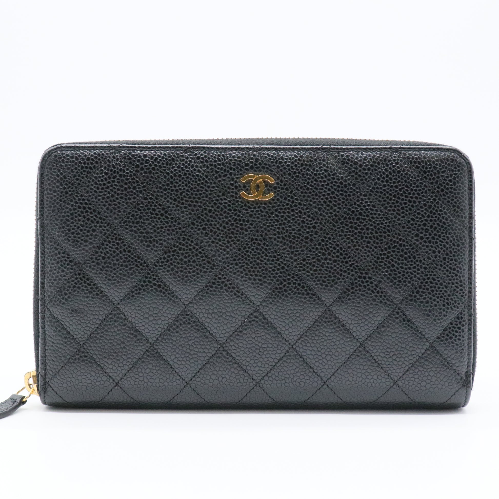 Caviar Quilted Large Zip Around Organizer Wallet Black
