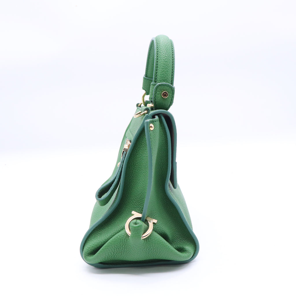 DarkGreen Pebbled Leather Satchel Bag Twins B21725