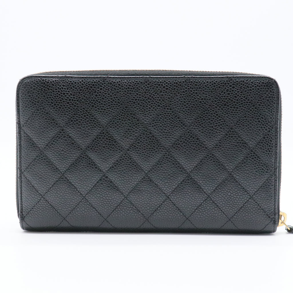 Caviar Quilted Large Zip Around Organizer Wallet Black
