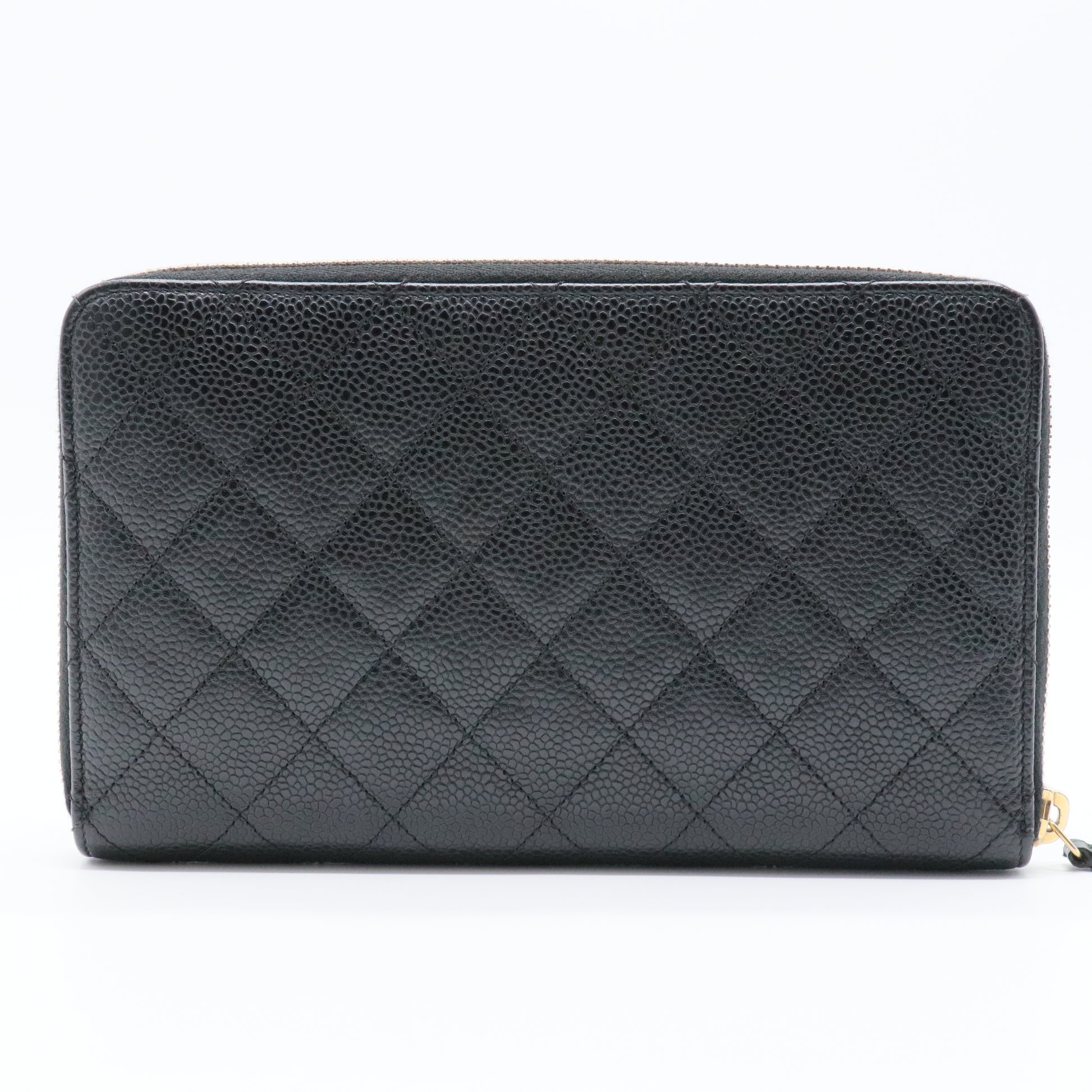 Caviar Quilted Large Zip Around Organizer Wallet Black