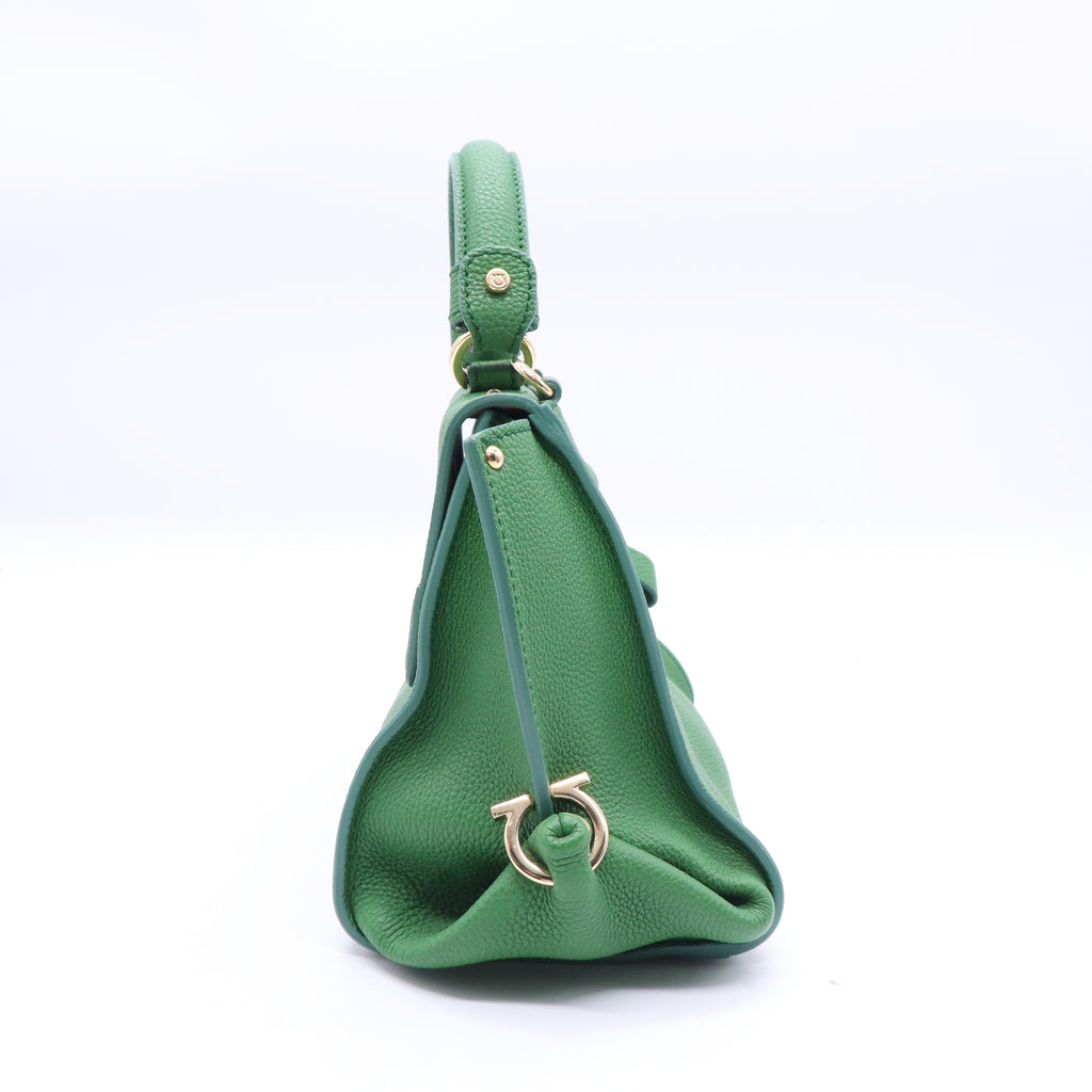 DarkGreen Pebbled Leather Satchel Bag Twins B21725